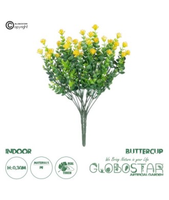 GloboStar® Artificial Garden  BUTTERCUP BRANCH 21063 Διακοσμητικό Κλαδί Ρανούγκουλο σετ 2 τεμάχια Φ20 x Υ30cm